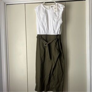New Zara  MIDI DRESS WITH CONTRAST LINEN belt in the waist,short sleeve opening.